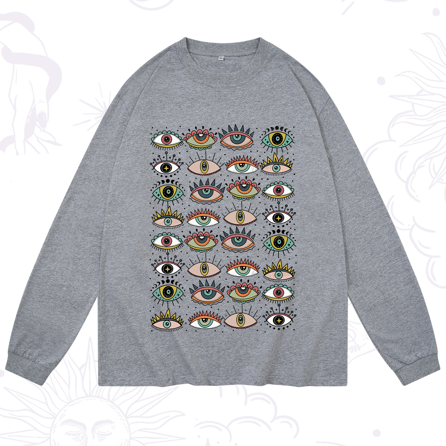 Purplehecate Evil Eye Pattern Long Sleeve T-Shirt