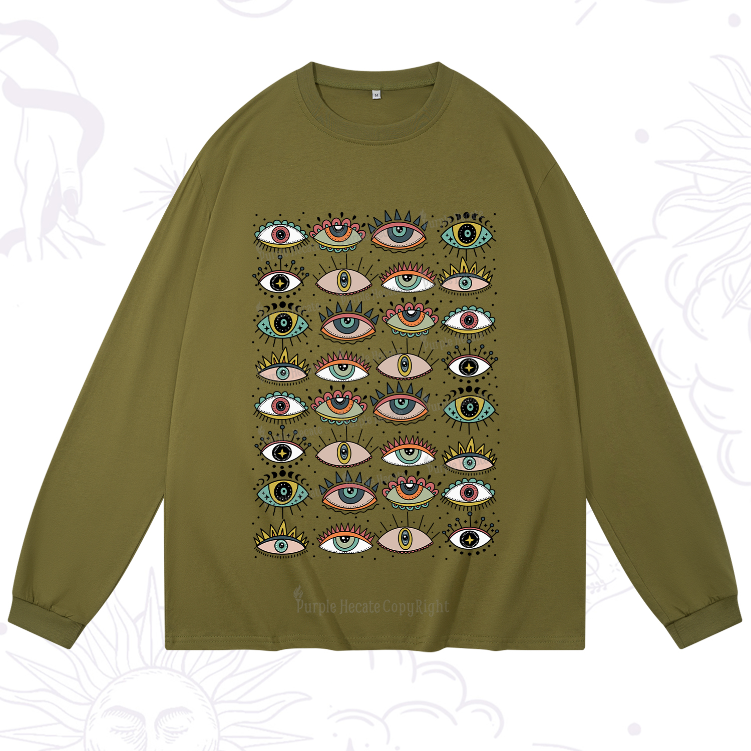 Purplehecate Evil Eye Pattern Long Sleeve T-Shirt