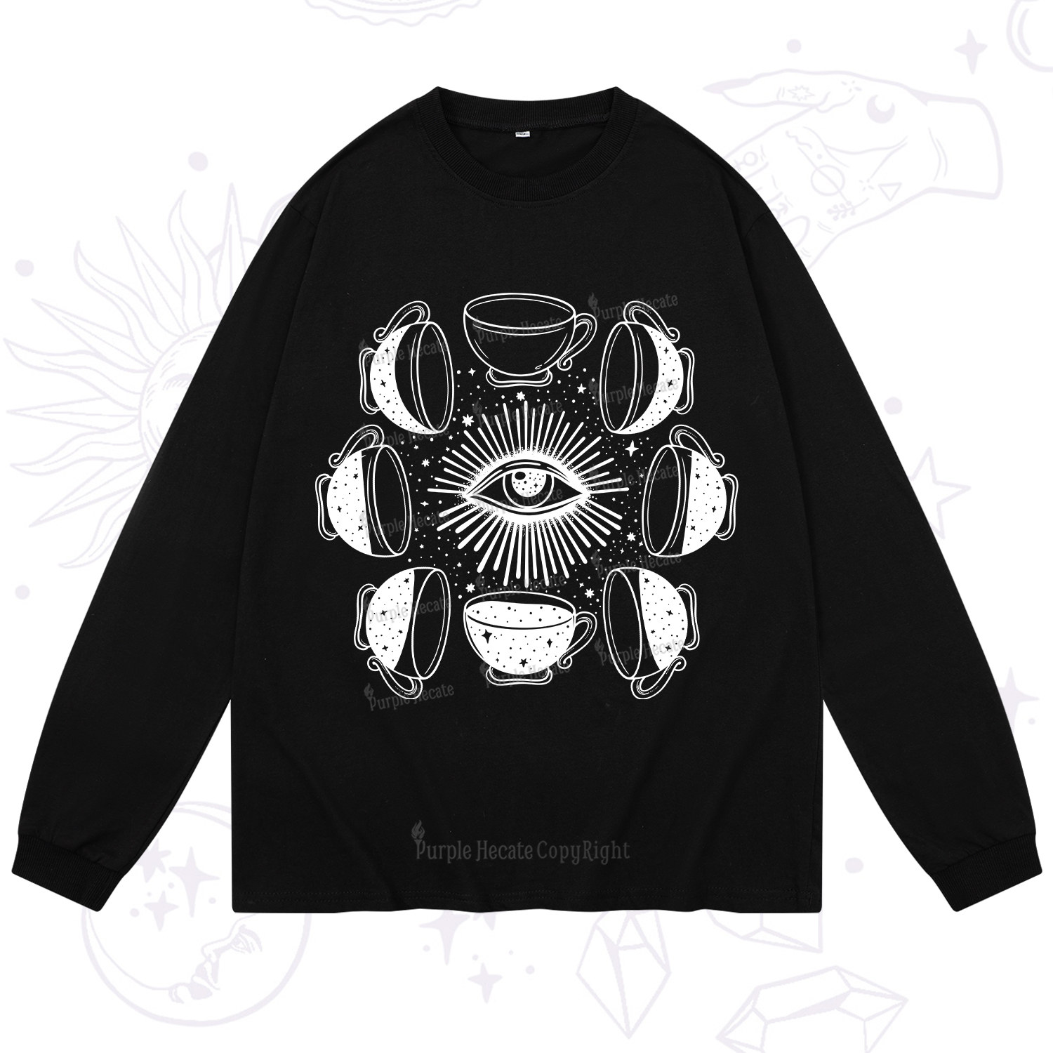Purplehecate Moon Phase Coffee Long Sleeve T-Shirt