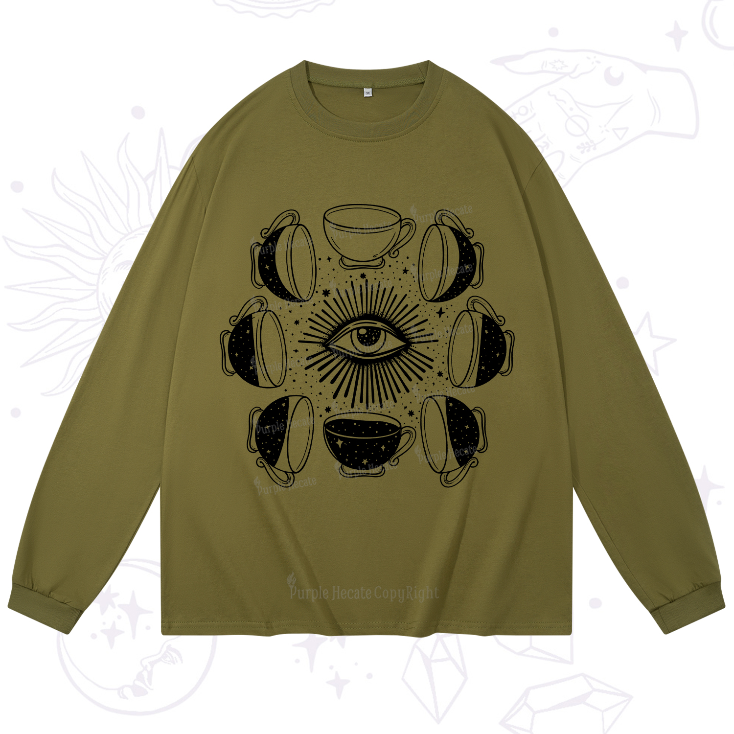 Purplehecate Moon Phase Coffee Long Sleeve T-Shirt