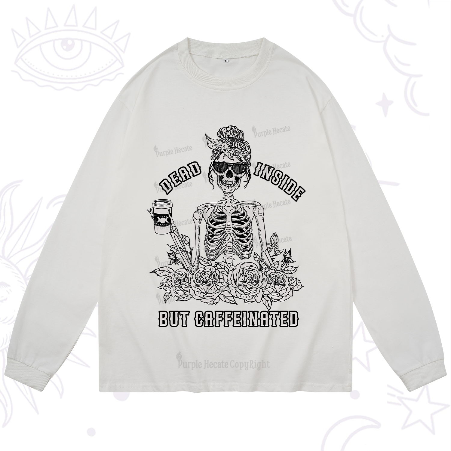 Purplehecate  Dead Inside But Caffeinated Long Sleeve T-Shirt