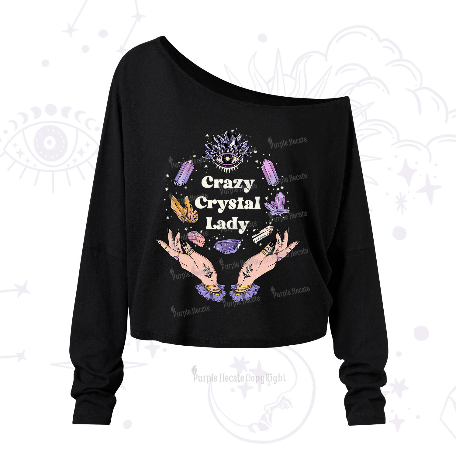 Purplehecate Crazy Crystal Lady One Shoulder Long Sleeve Shirt