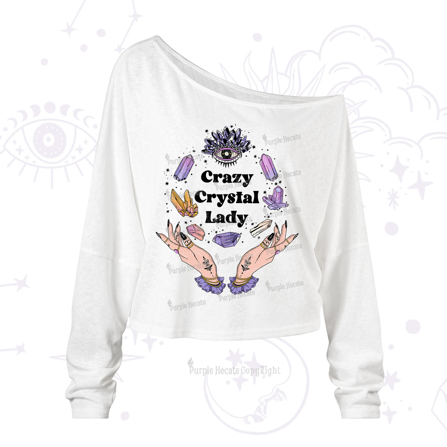 Purplehecate Crazy Crystal Lady One Shoulder Long Sleeve Shirt