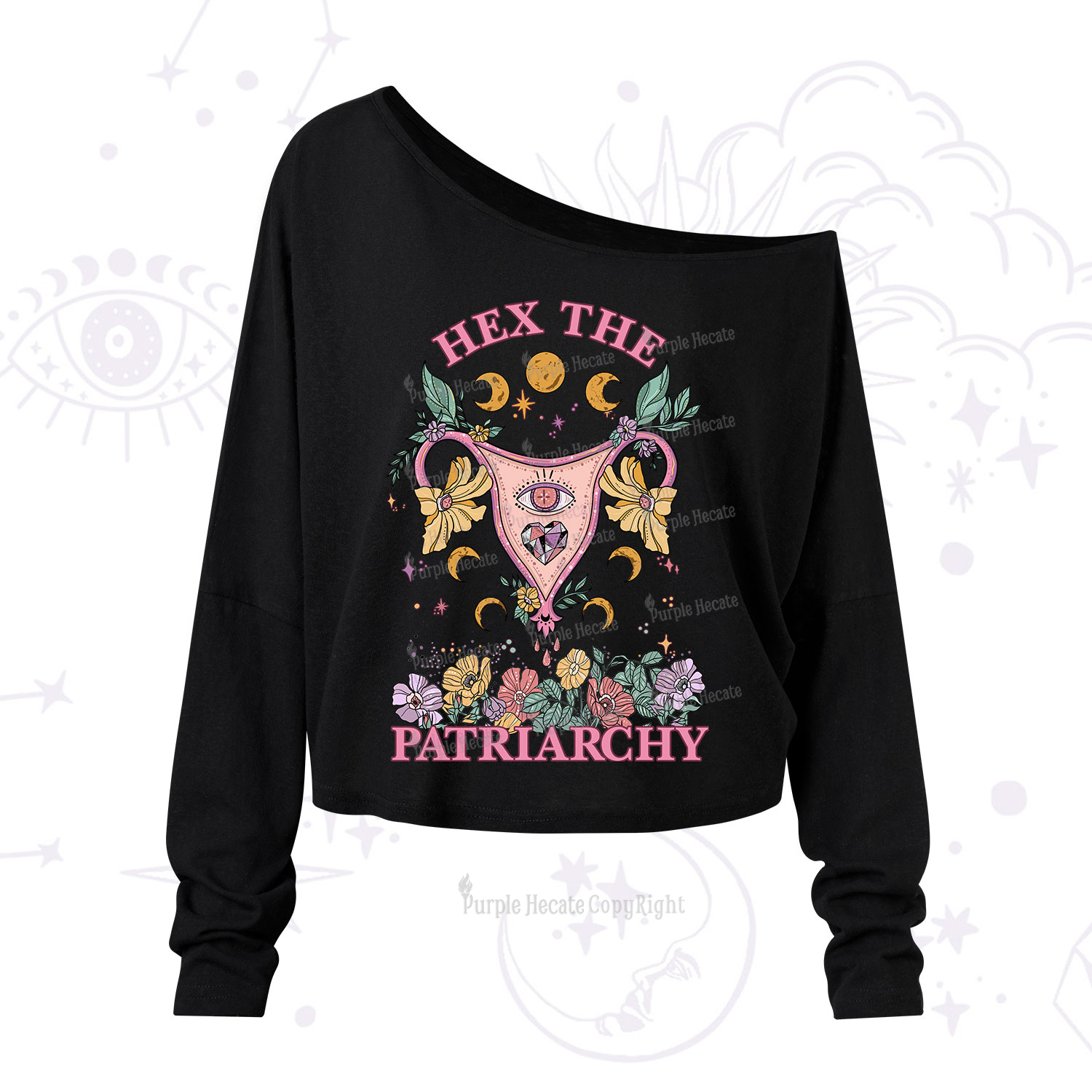 Purplehecate Hex the Patriarchy Feminist Power One Shoulder Long Sleeve Shirt