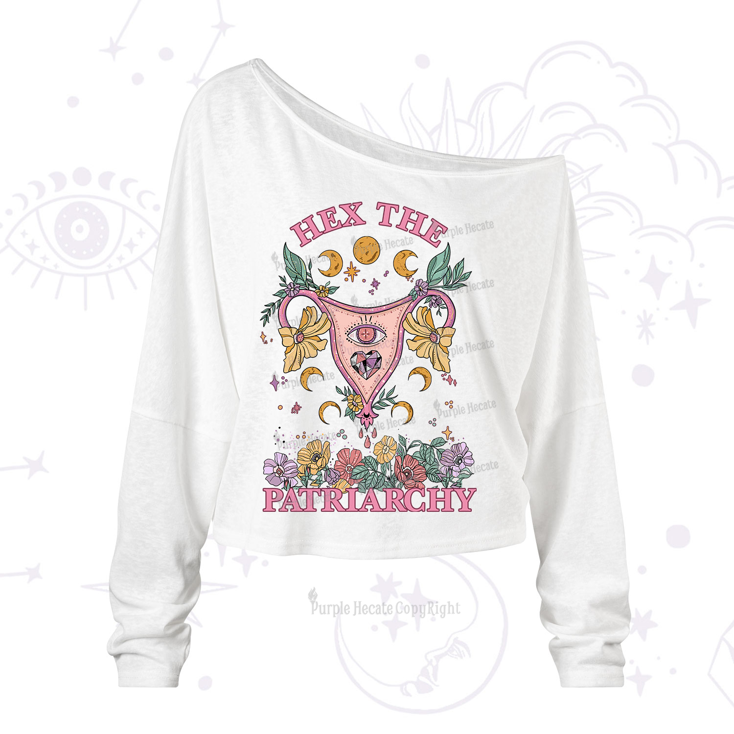 Purplehecate Hex the Patriarchy Feminist Power One Shoulder Long Sleeve Shirt