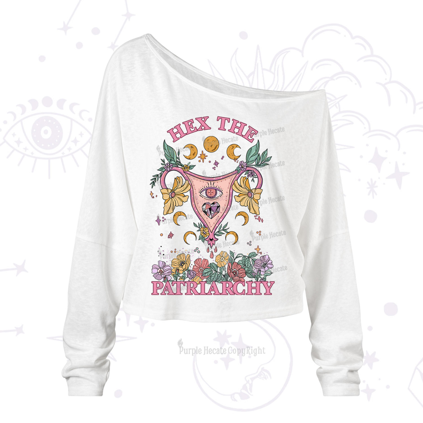 Purplehecate Hex the Patriarchy Feminist Power One Shoulder Long Sleeve Shirt
