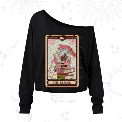 Purplehecate The Reader Tarot Witch Vibes One Shoulder Long Sleeve Shirt