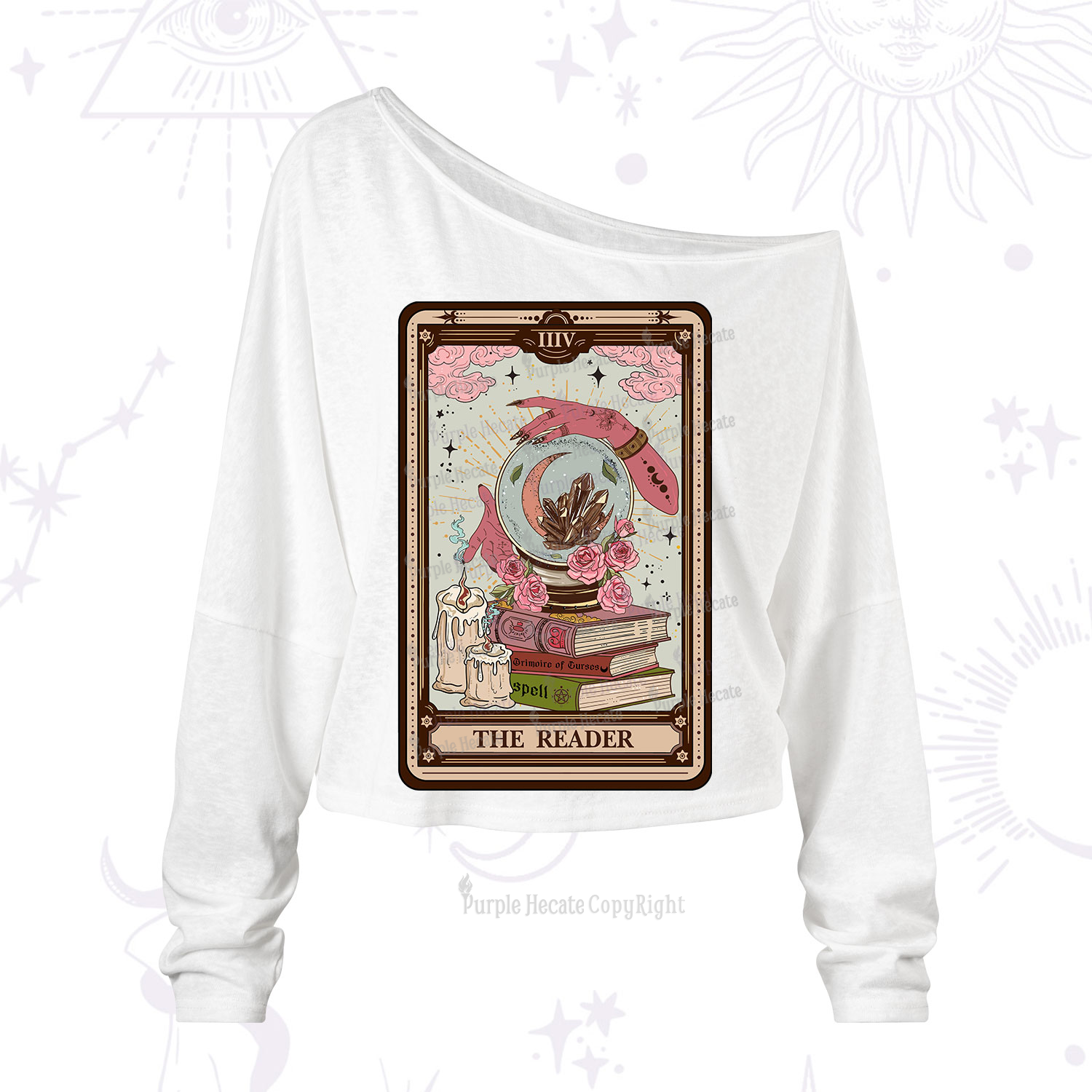 Purplehecate The Reader Tarot Witch Vibes One Shoulder Long Sleeve Shirt