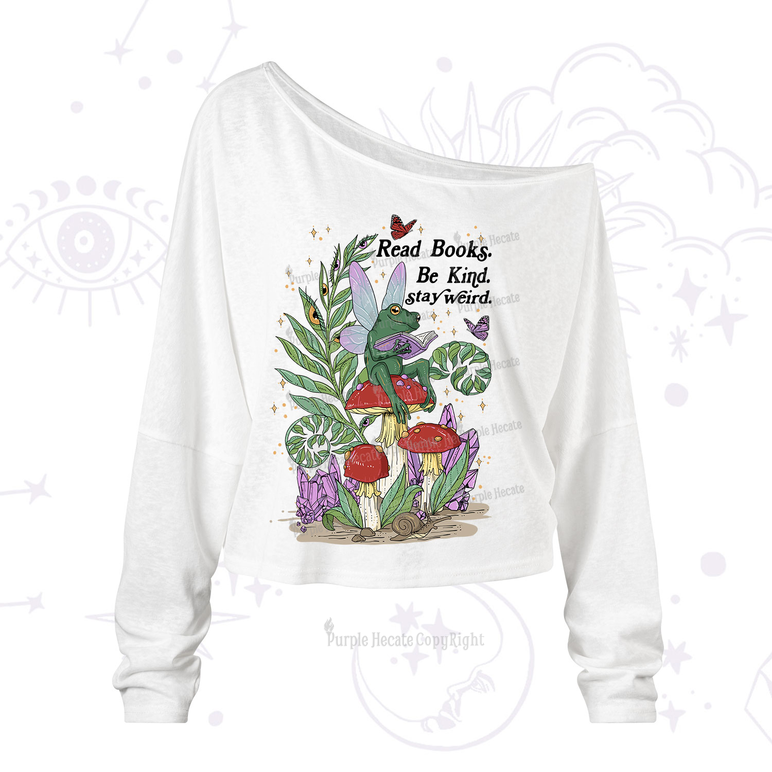 Purplehecate Read Books Be Kind Stay Weird One Shoulder Long Sleeve Shirt