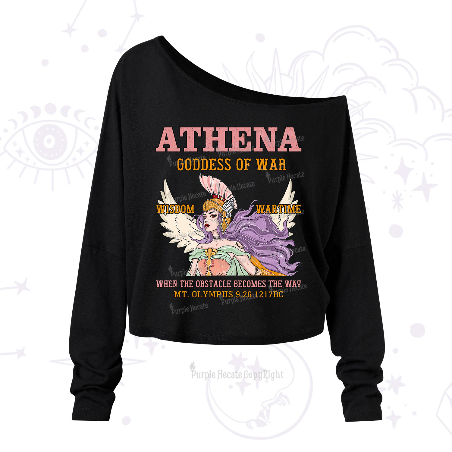 Purplehecate Wise War Goddess Athena One Shoulder Long Sleeve Shirt