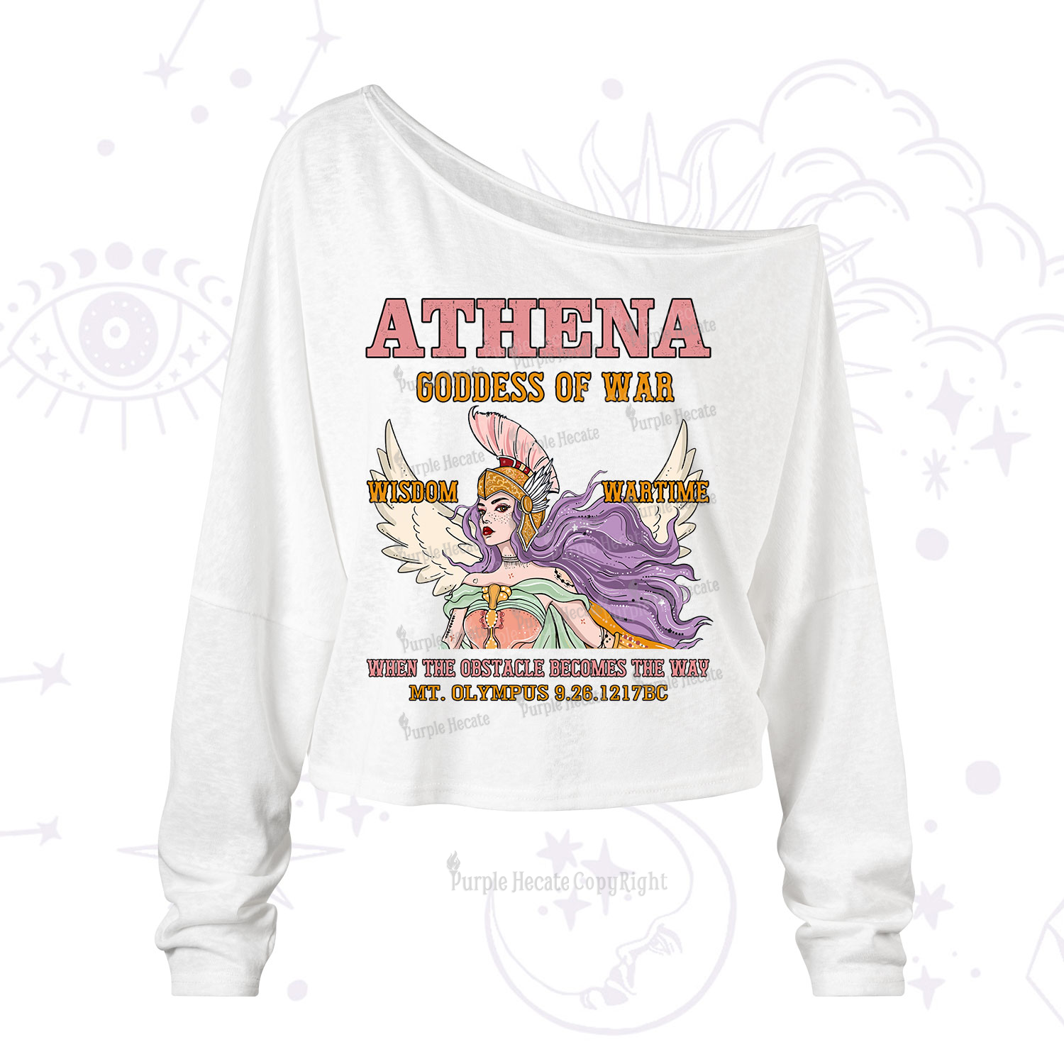 Purplehecate Wise War Goddess Athena One Shoulder Long Sleeve Shirt