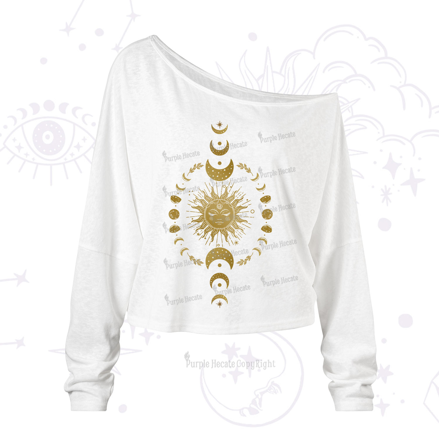 Purplehecate Celestial Sun & Moon Phases One Shoulder Long Sleeve Shirt