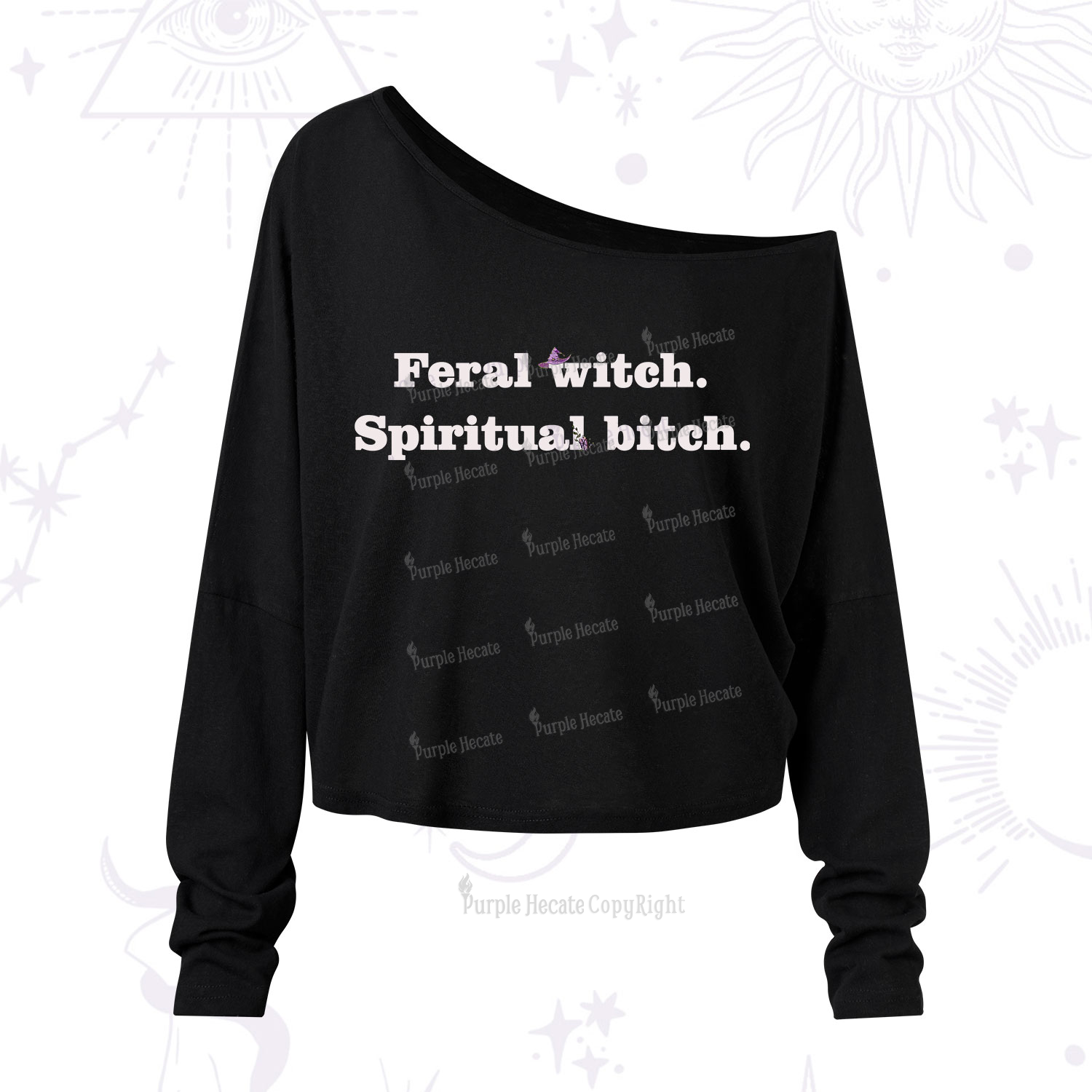 Purplehecate Feral Witch Spiritual Bitch One Shoulder Long Sleeve Shirt