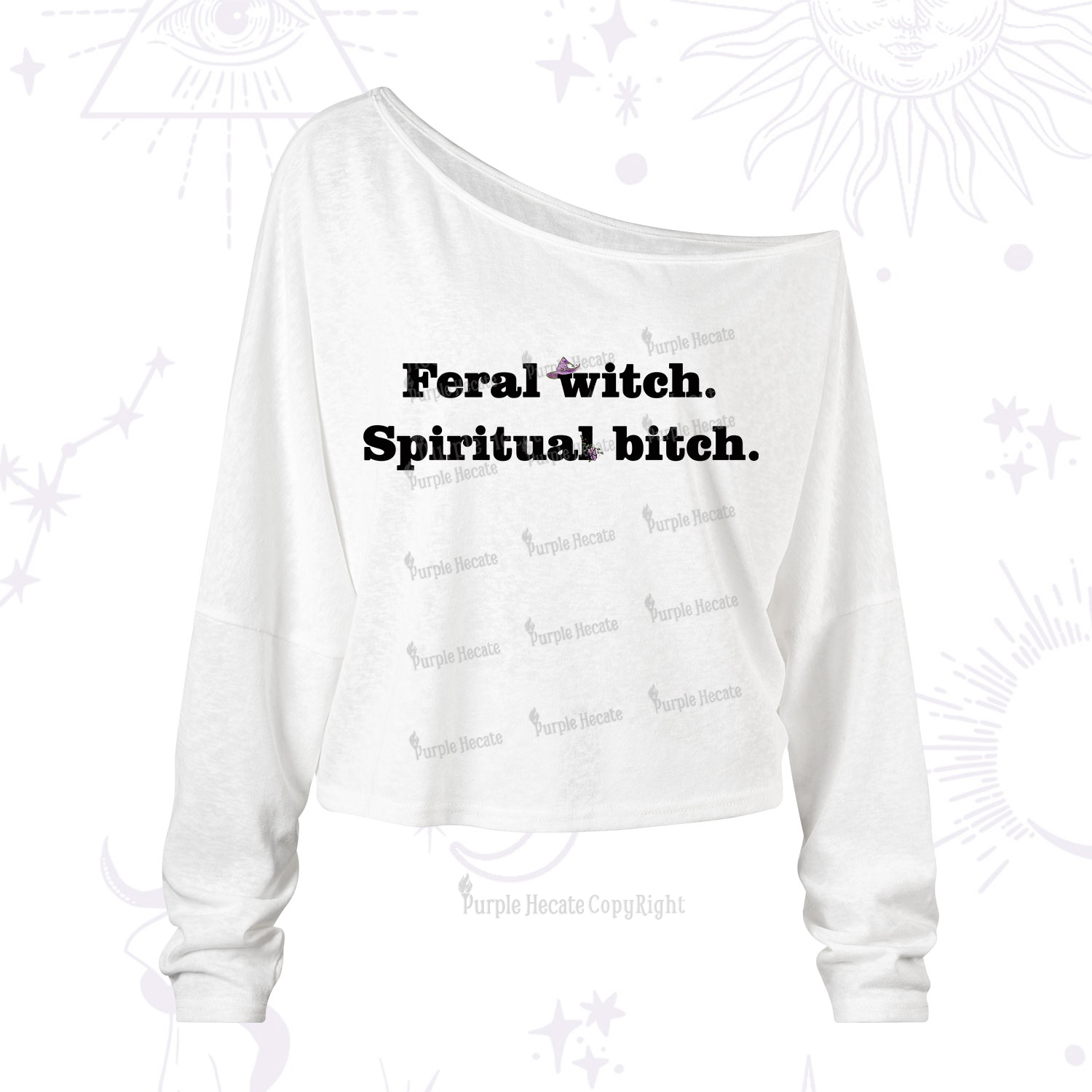 Purplehecate Feral Witch Spiritual Bitch One Shoulder Long Sleeve Shirt