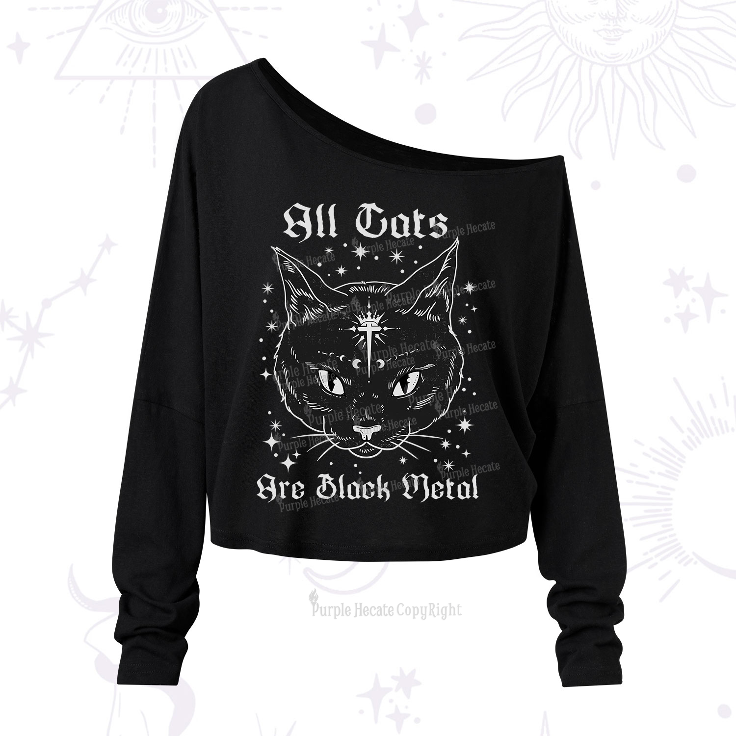 Purplehecate All Cats Are Black Metal One Shoulder Long Sleeve Shirt