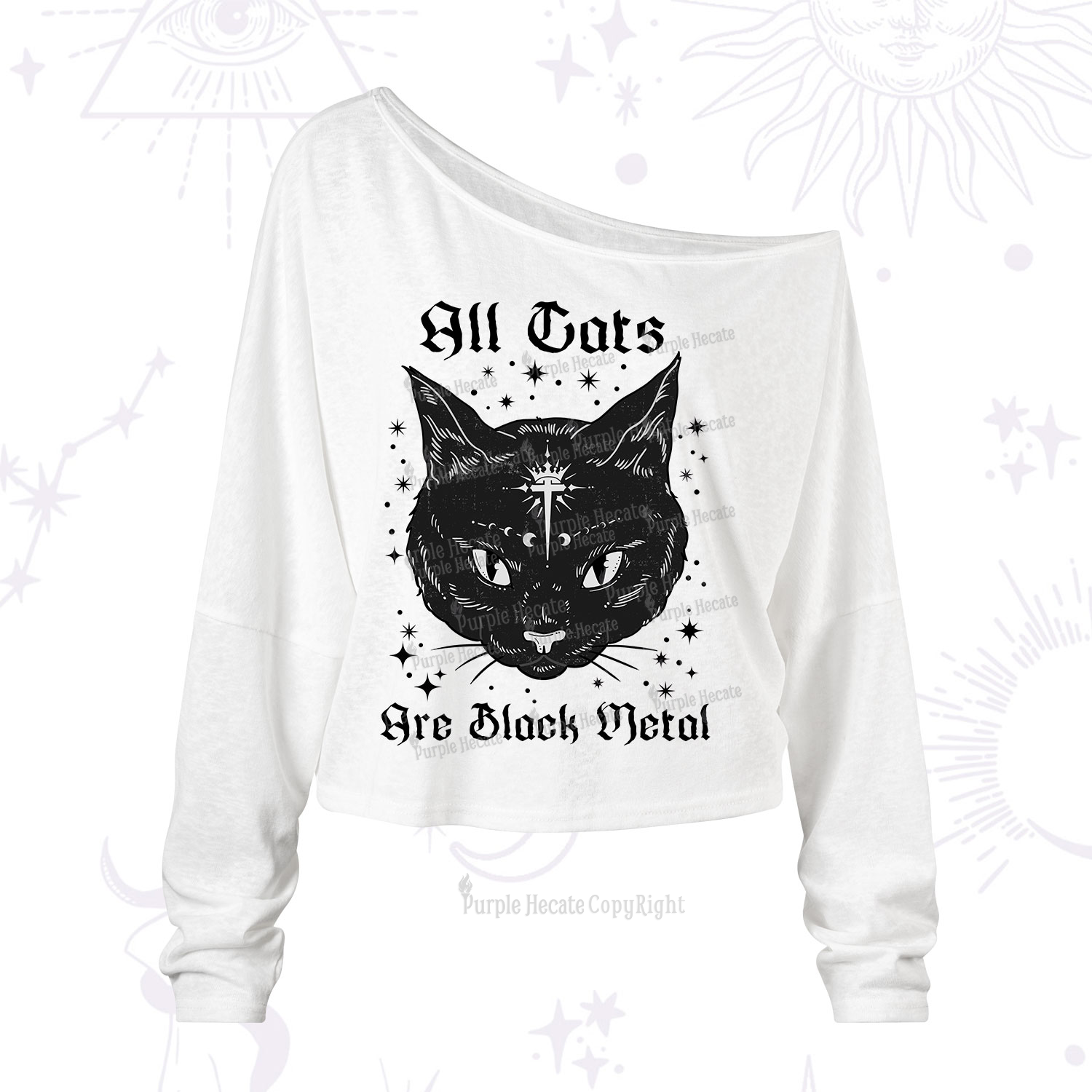 Purplehecate All Cats Are Black Metal One Shoulder Long Sleeve Shirt