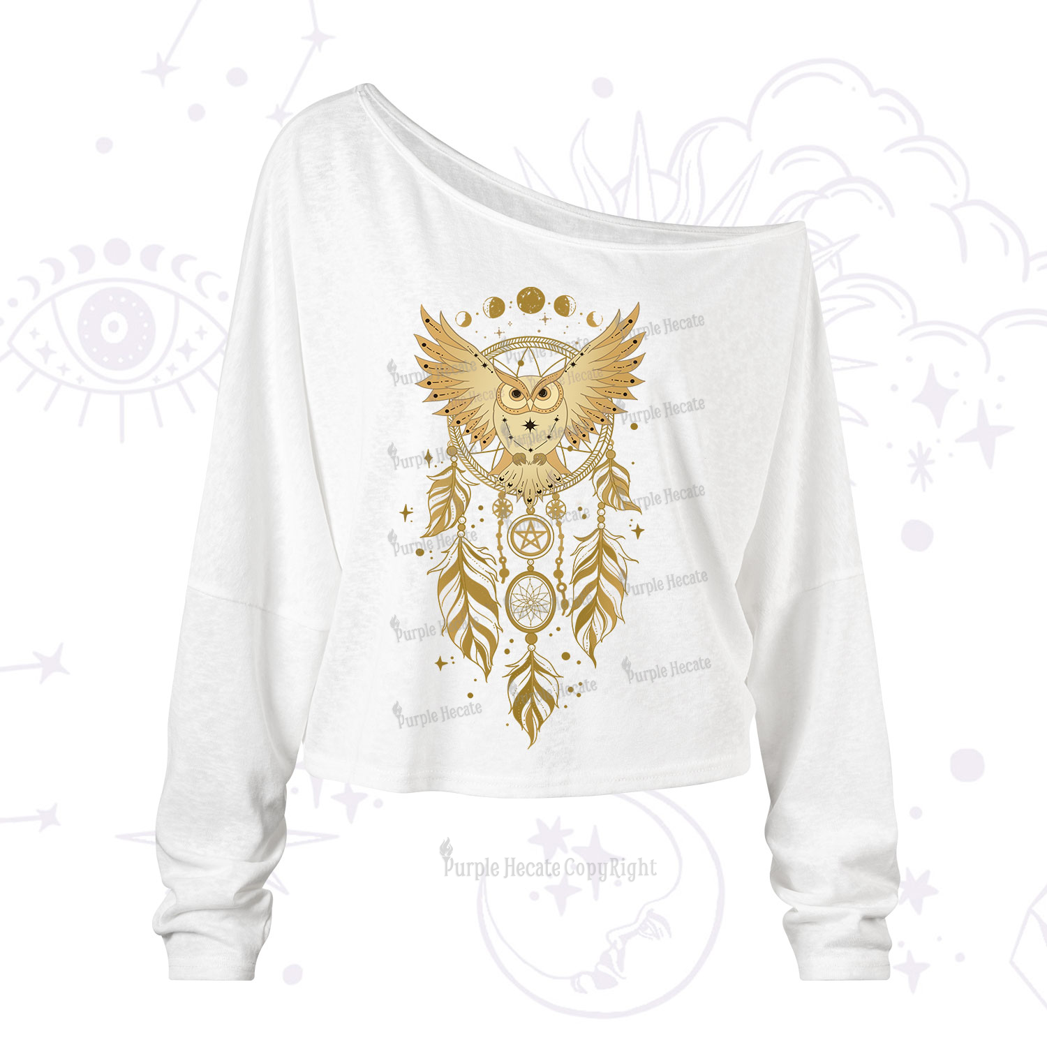 Purplehecate Mystical Owl Dreamcatcher One Shoulder Long Sleeve Shirt