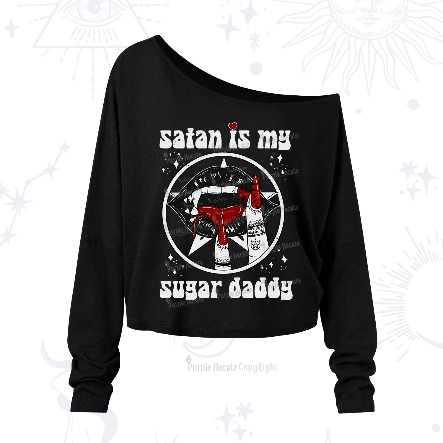 Purplehecate Satan Is My Sugar Daddy One Shoulder Long Sleeve Shirt