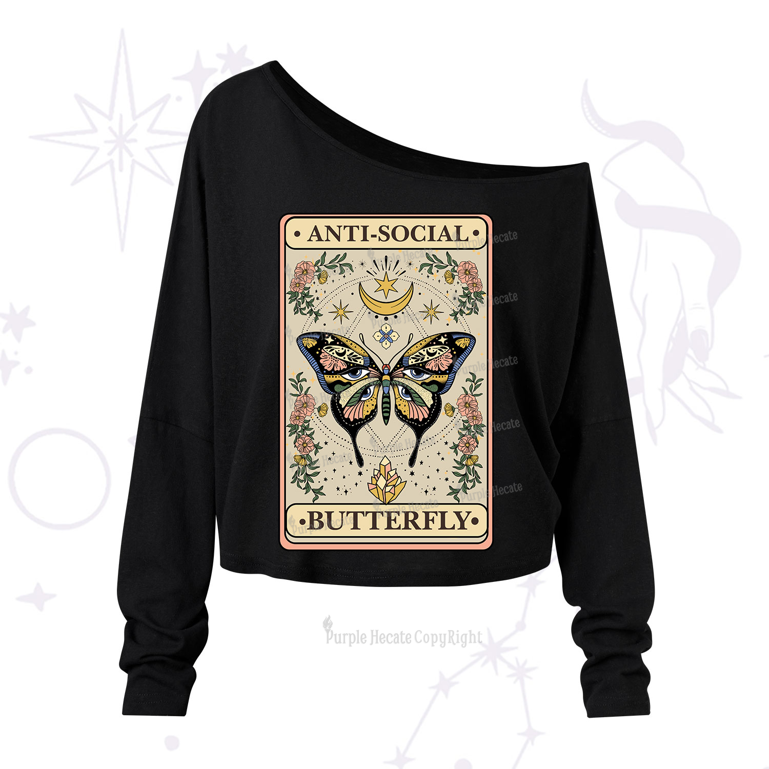 Purplehecate The Anti Social Nutterfly Oracle Card One Shoulder Long Sleeve Shirt