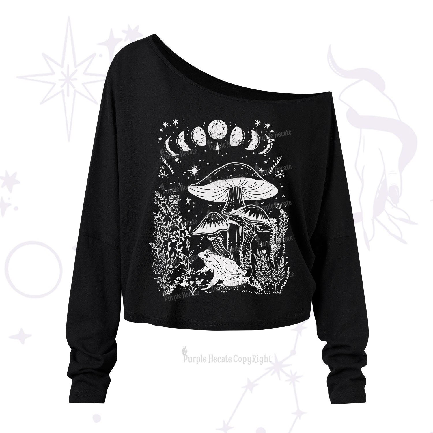 Purplehecate Celestial Frog Mushrooms One Shoulder Long Sleeve Shirt
