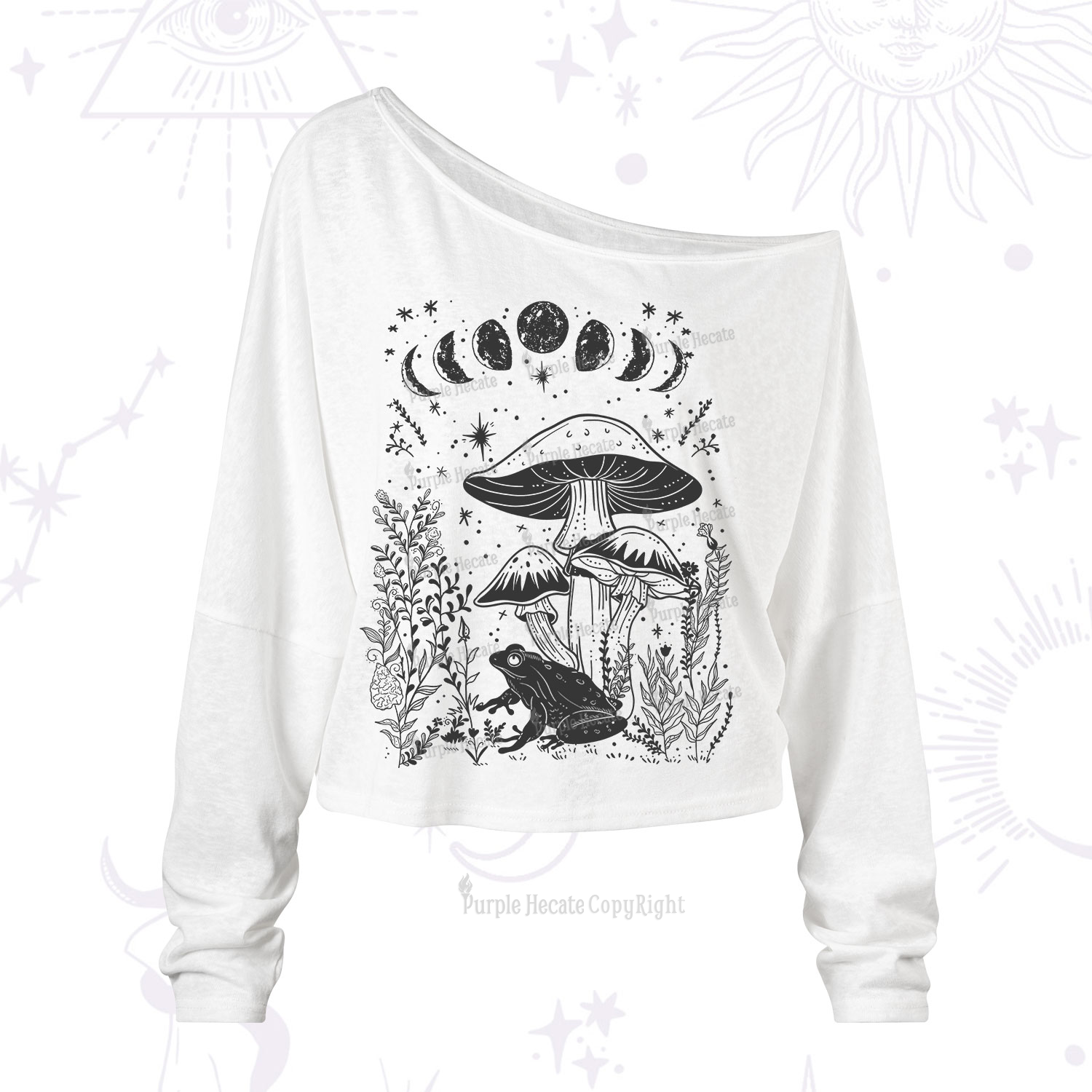 Purplehecate Celestial Frog Mushrooms One Shoulder Long Sleeve Shirt