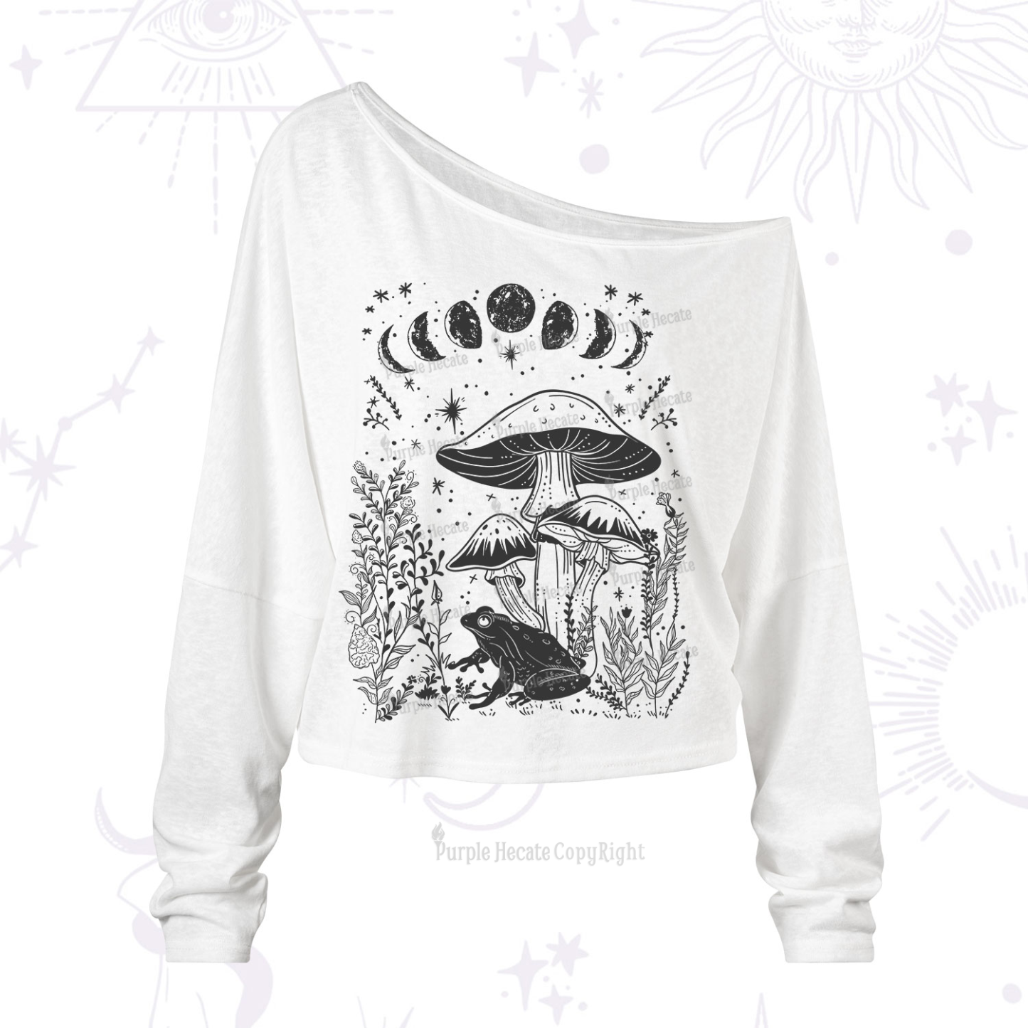 Purplehecate Celestial Frog Mushrooms One Shoulder Long Sleeve Shirt