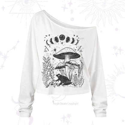 Purplehecate Celestial Frog Mushrooms One Shoulder Long Sleeve Shirt