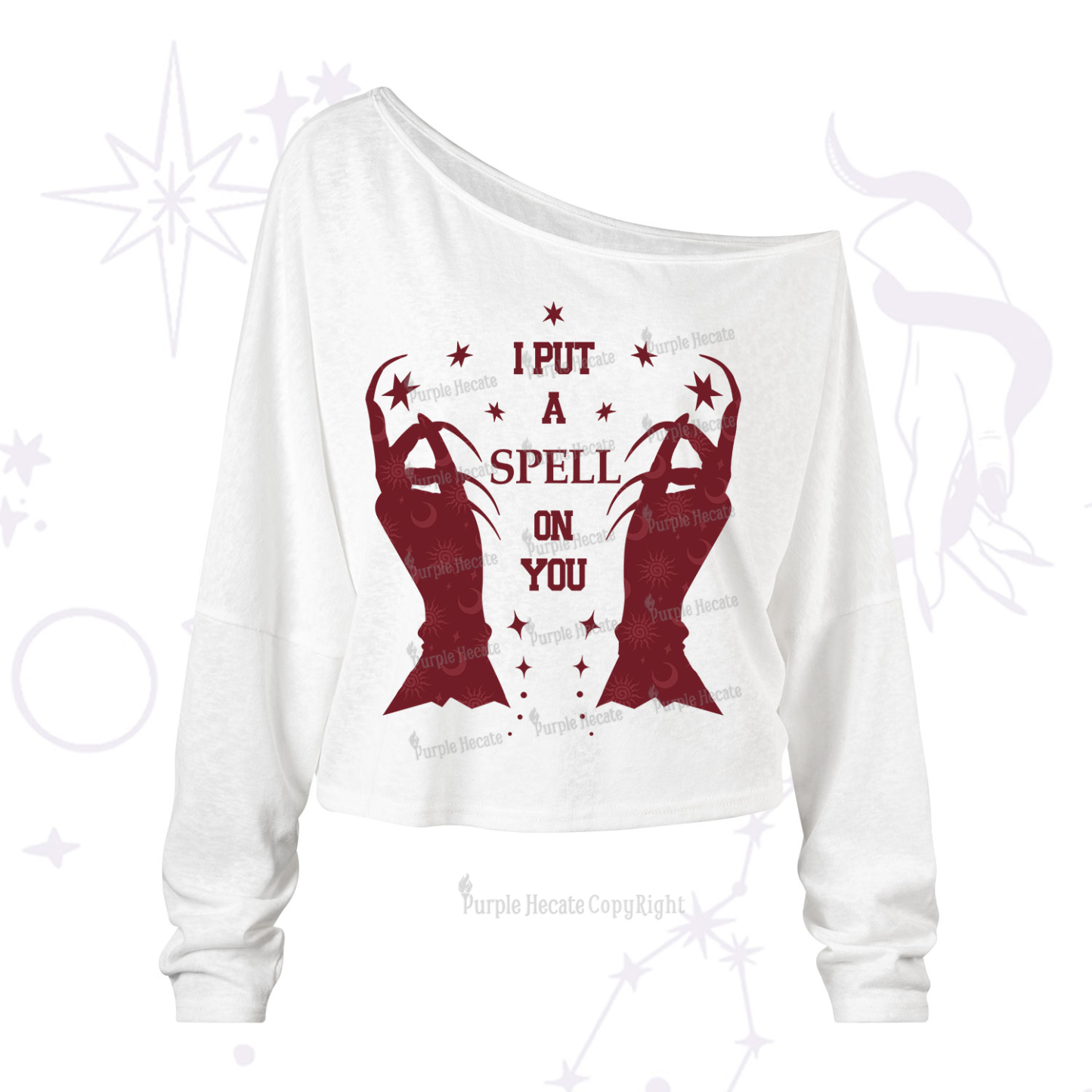 Purplehecate I Put A Spell On You One Shoulder Long Sleeve Shirt