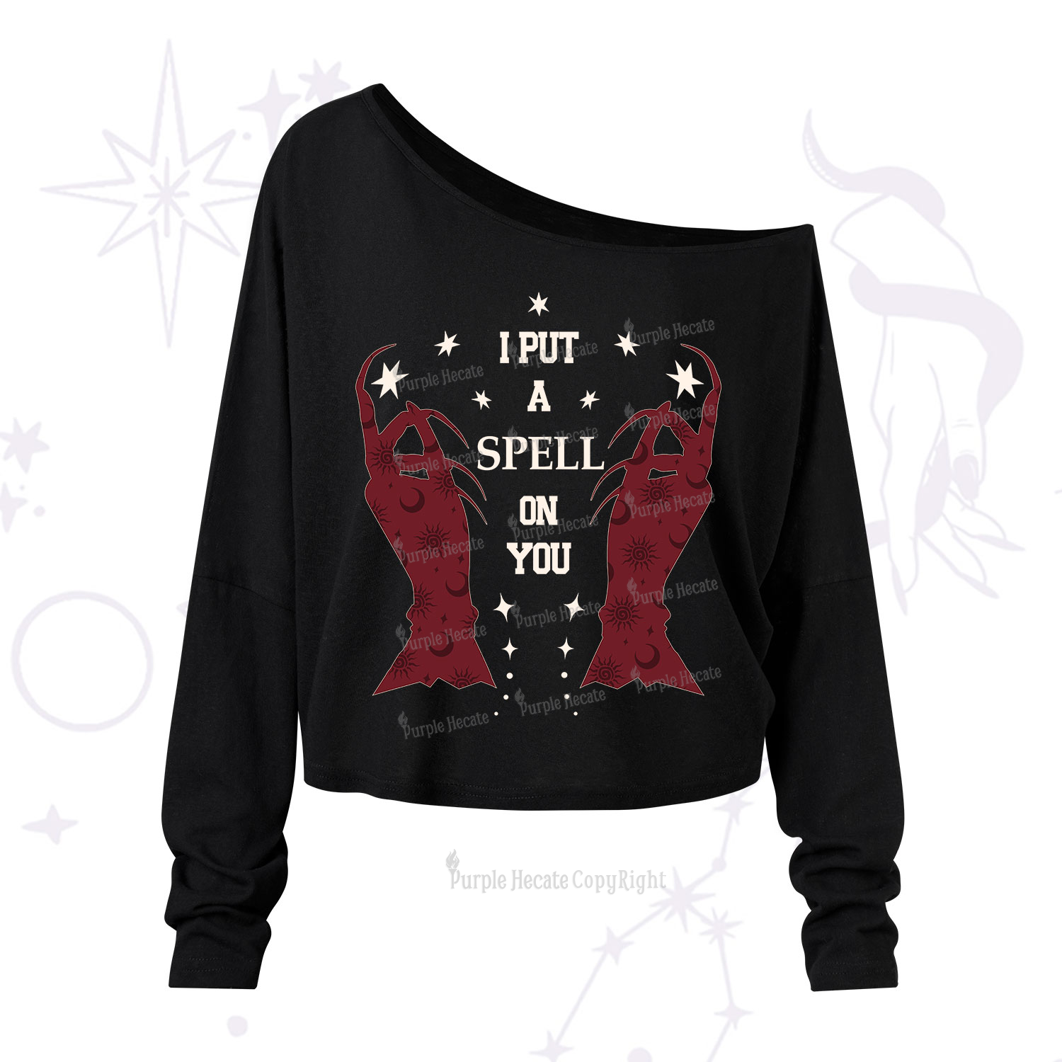 Purplehecate I Put A Spell On You One Shoulder Long Sleeve Shirt