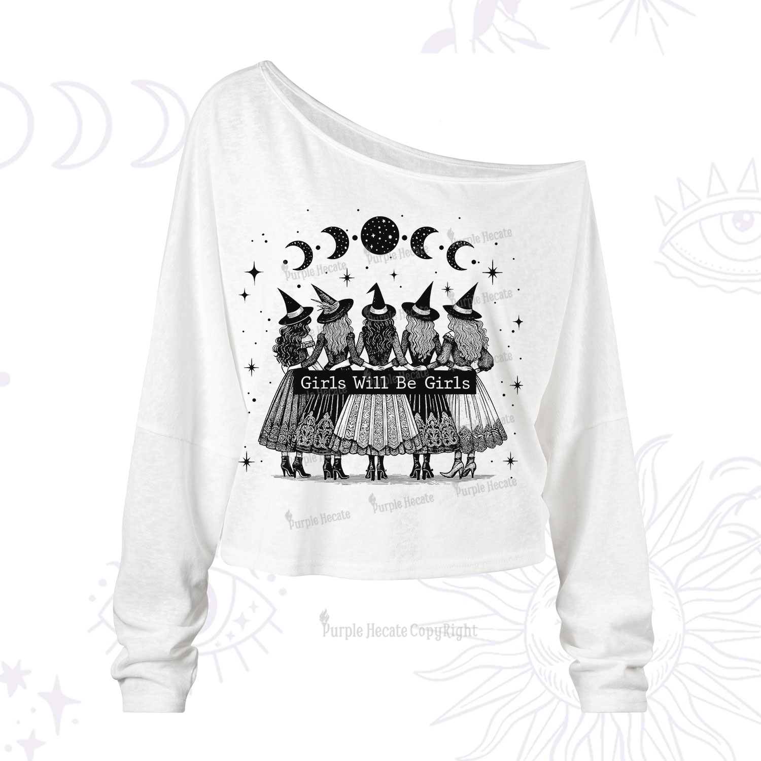 Purplehecate Girls Will Be Girls Witch Power One Shoulder Long Sleeve Shirt