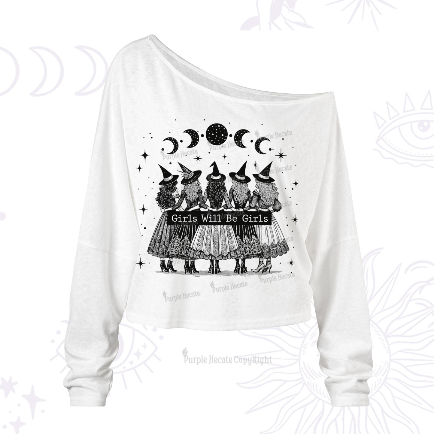 Purplehecate Girls Will Be Girls Witch Power One Shoulder Long Sleeve Shirt