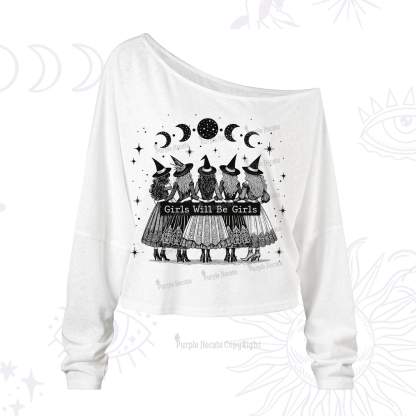 Purplehecate Girls Will Be Girls Witch Power One Shoulder Long Sleeve Shirt