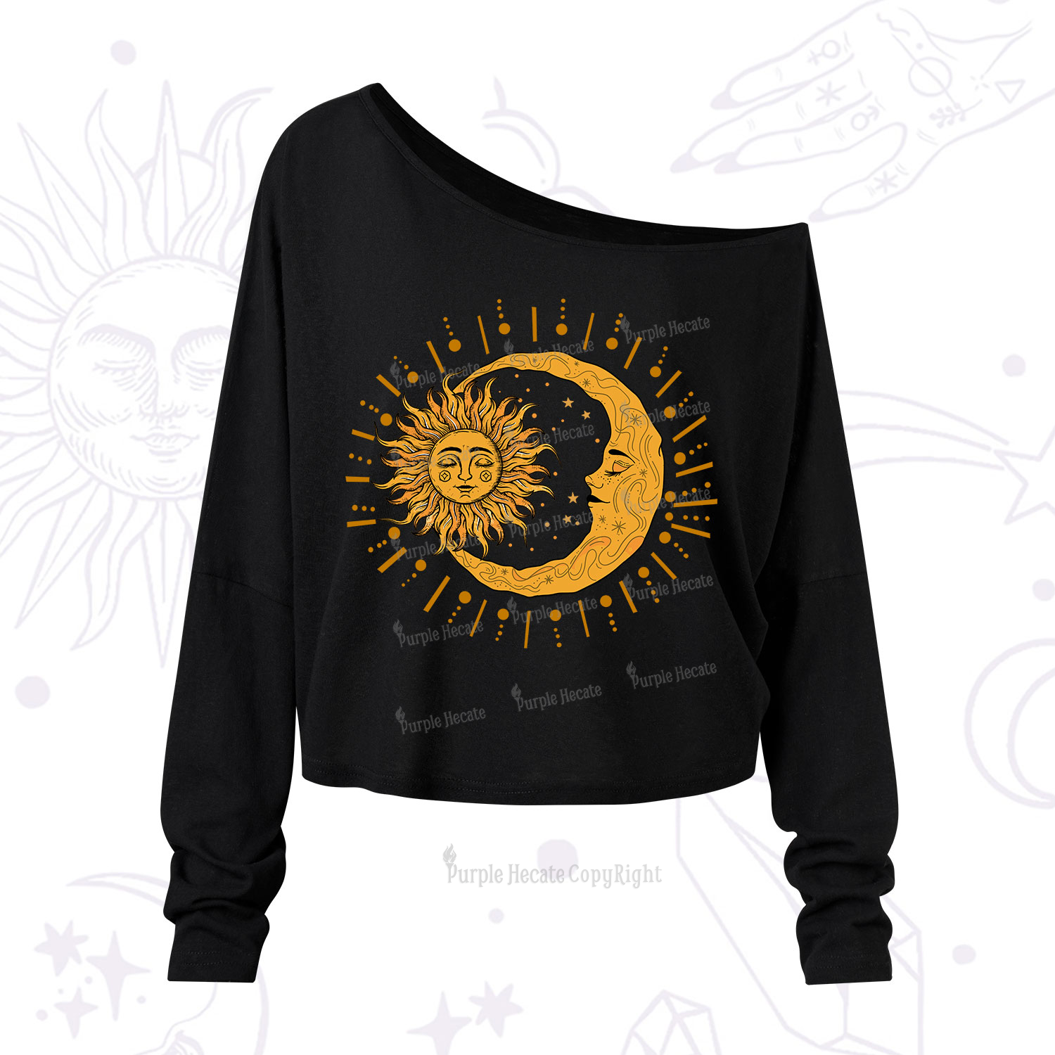 Purplehecate Solar & Lunar Spirit One Shoulder Long Sleeve Shirt