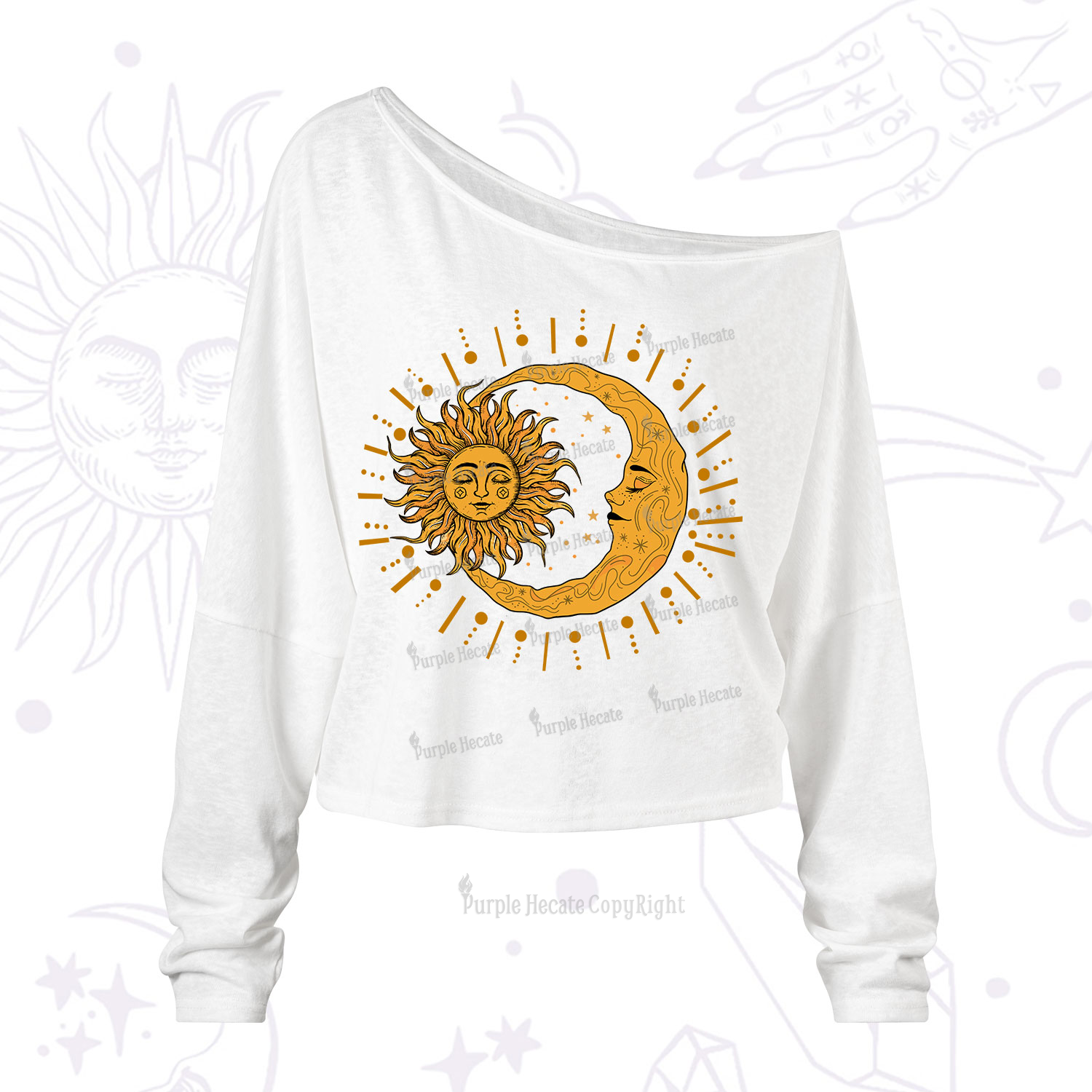 Purplehecate Solar & Lunar Spirit One Shoulder Long Sleeve Shirt