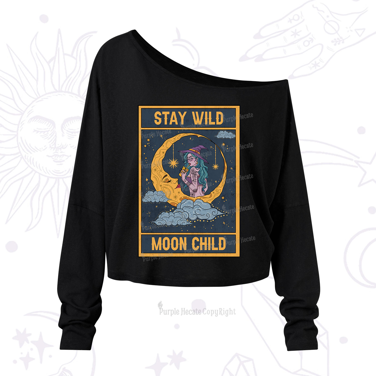 Purplehecate The Stay Wild Moon Child Oracle Card One Shoulder Long Sleeve Shirt