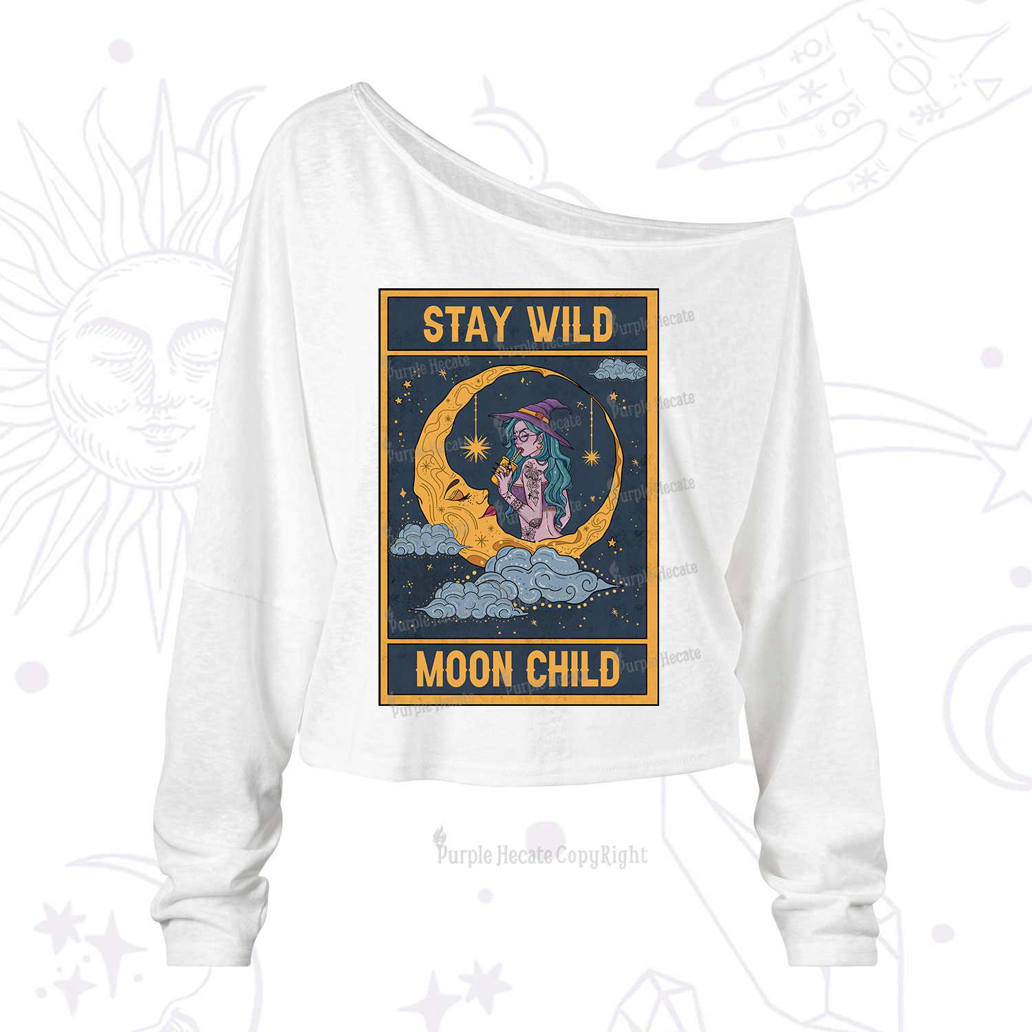 Purplehecate The Stay Wild Moon Child Oracle Card One Shoulder Long Sleeve Shirt