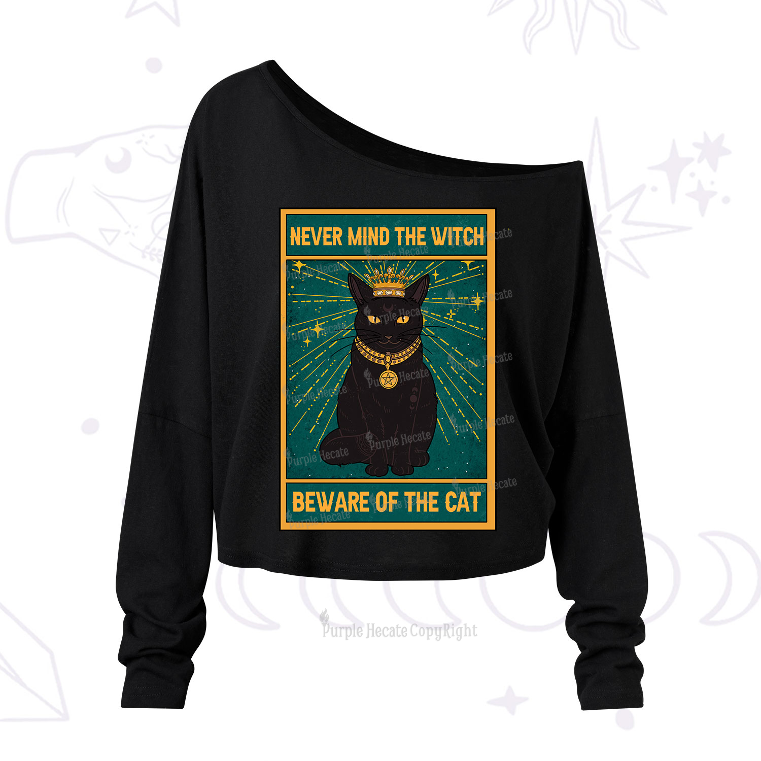 Purplehecate The Never Mind The Witch Beware Of The Cat Oracle Card One Shoulder Long Sleeve Shirt