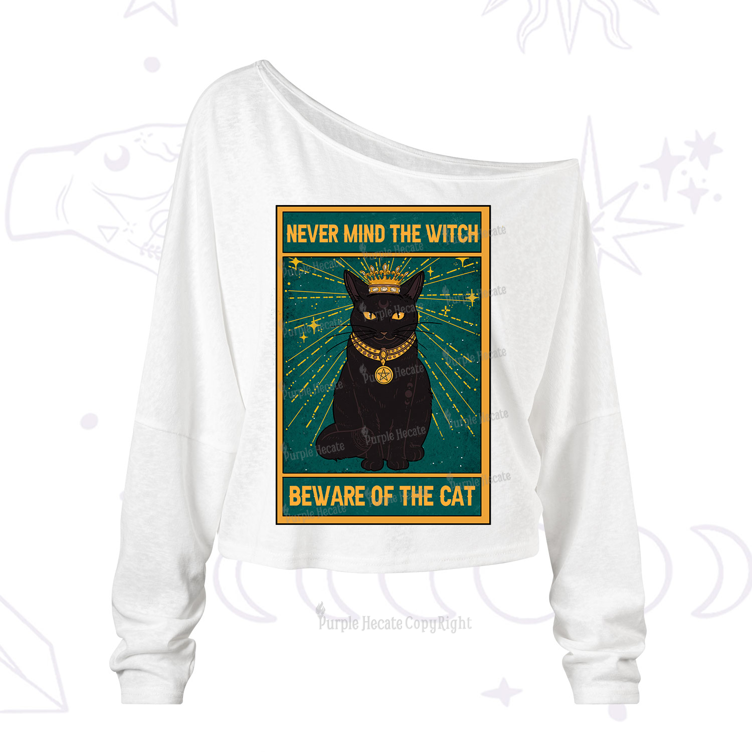 Purplehecate The Never Mind The Witch Beware Of The Cat Oracle Card One Shoulder Long Sleeve Shirt