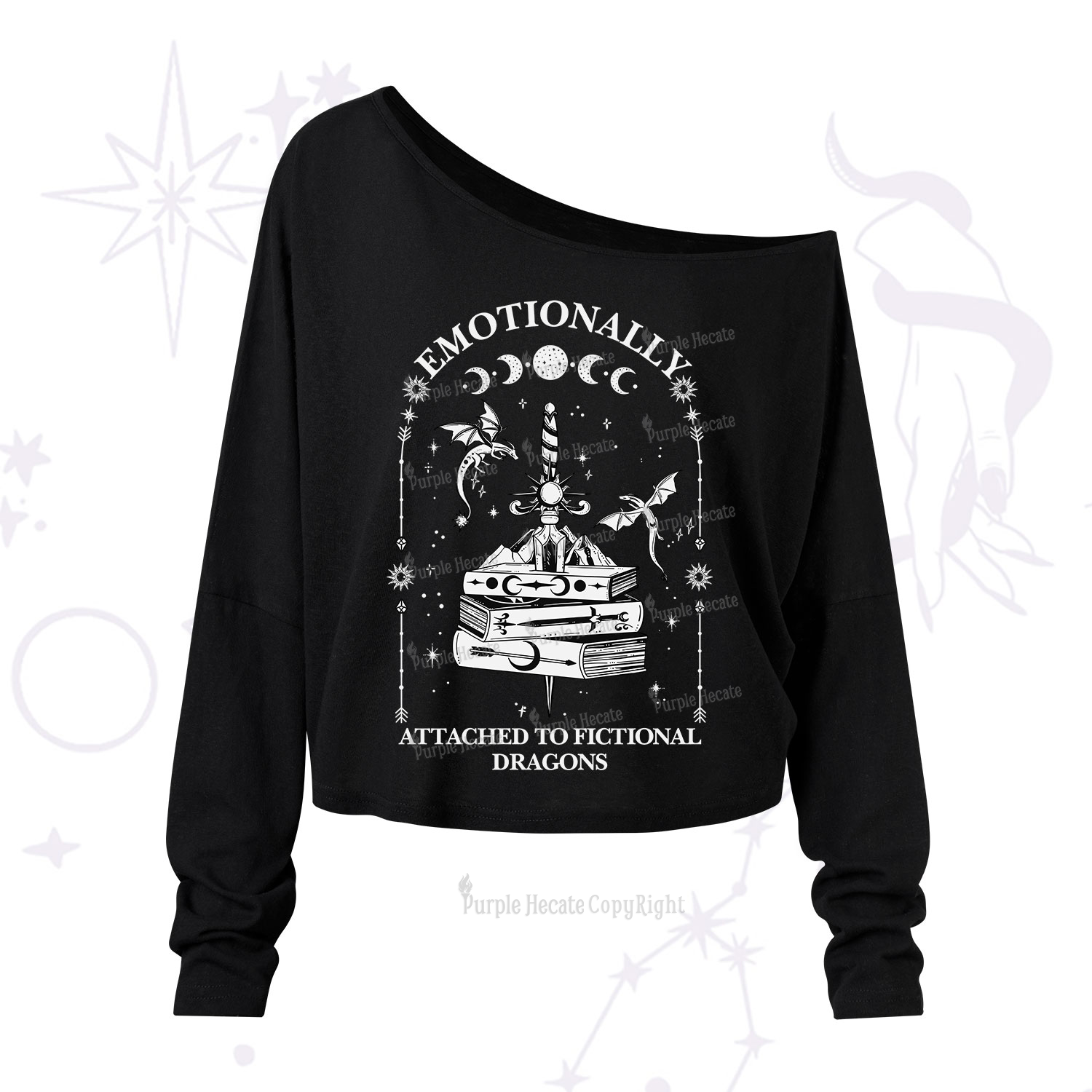 Purplehecate Emotionally Attached to Fictional Dragons One Shoulder Long Sleeve Shirt