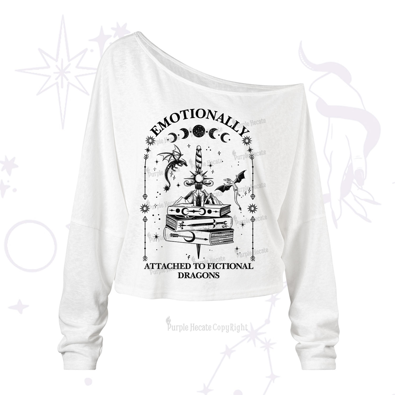 Purplehecate Emotionally Attached to Fictional Dragons One Shoulder Long Sleeve Shirt