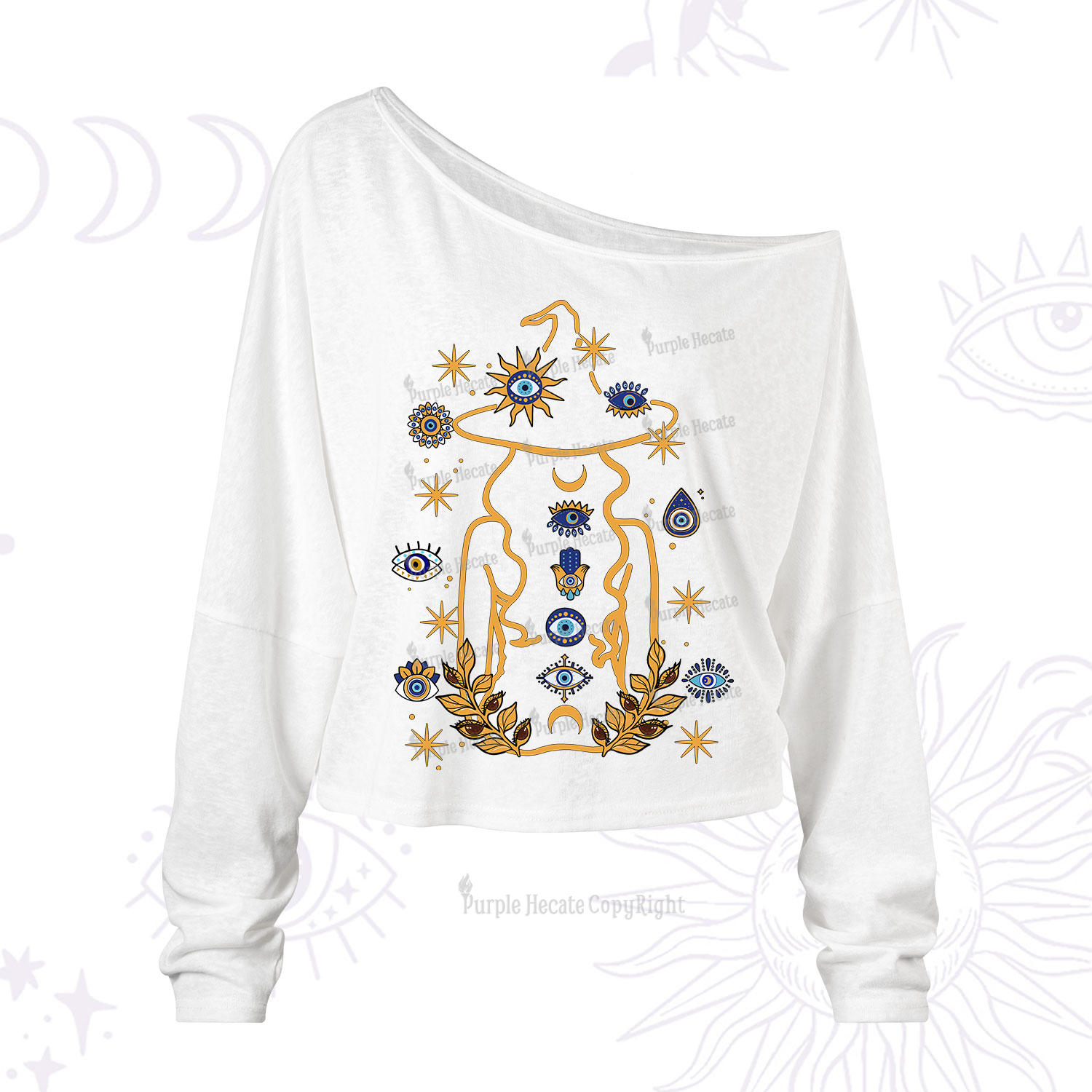 Purplehecate Evil Eye Woman Back One Shoulder Long Sleeve Shirt