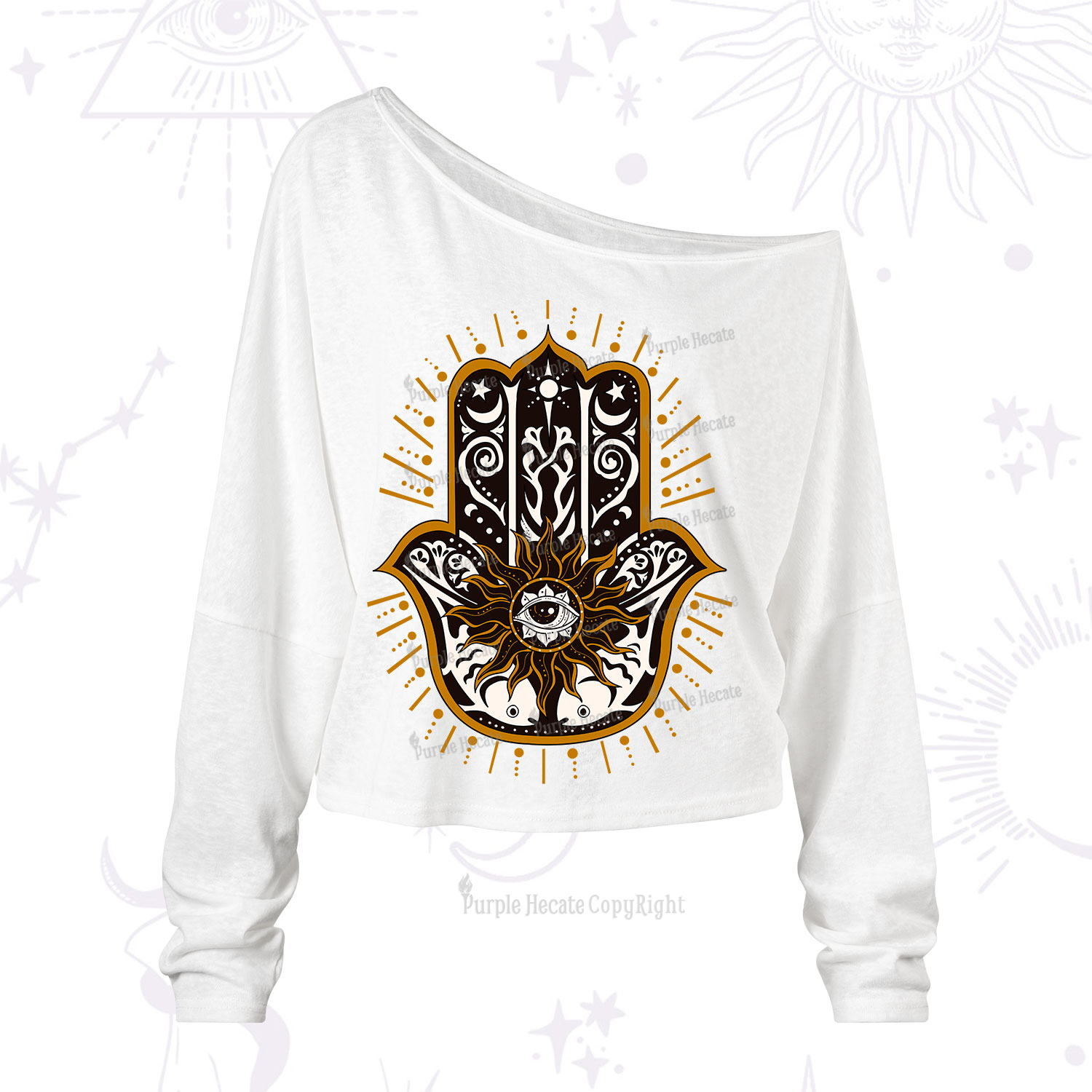 Purplehecate The Sun Eye Hamsa One Shoulder Long Sleeve Shirt