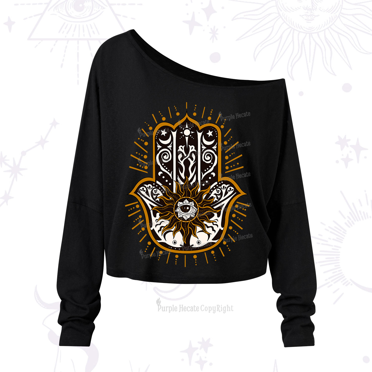 Purplehecate The Sun Eye Hamsa One Shoulder Long Sleeve Shirt