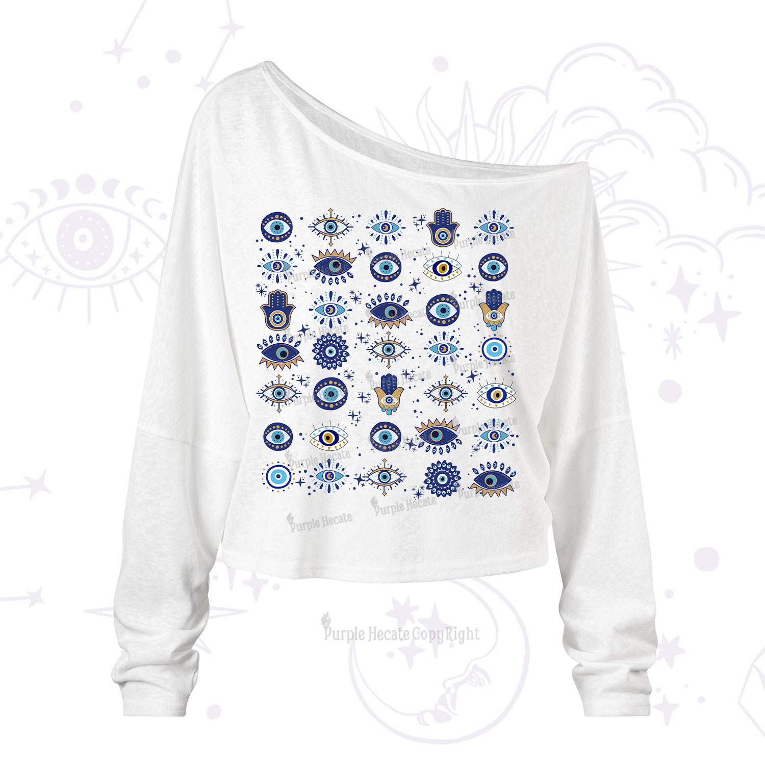 Purplehecate Evil Eye Protection One Shoulder Long Sleeve Shirt