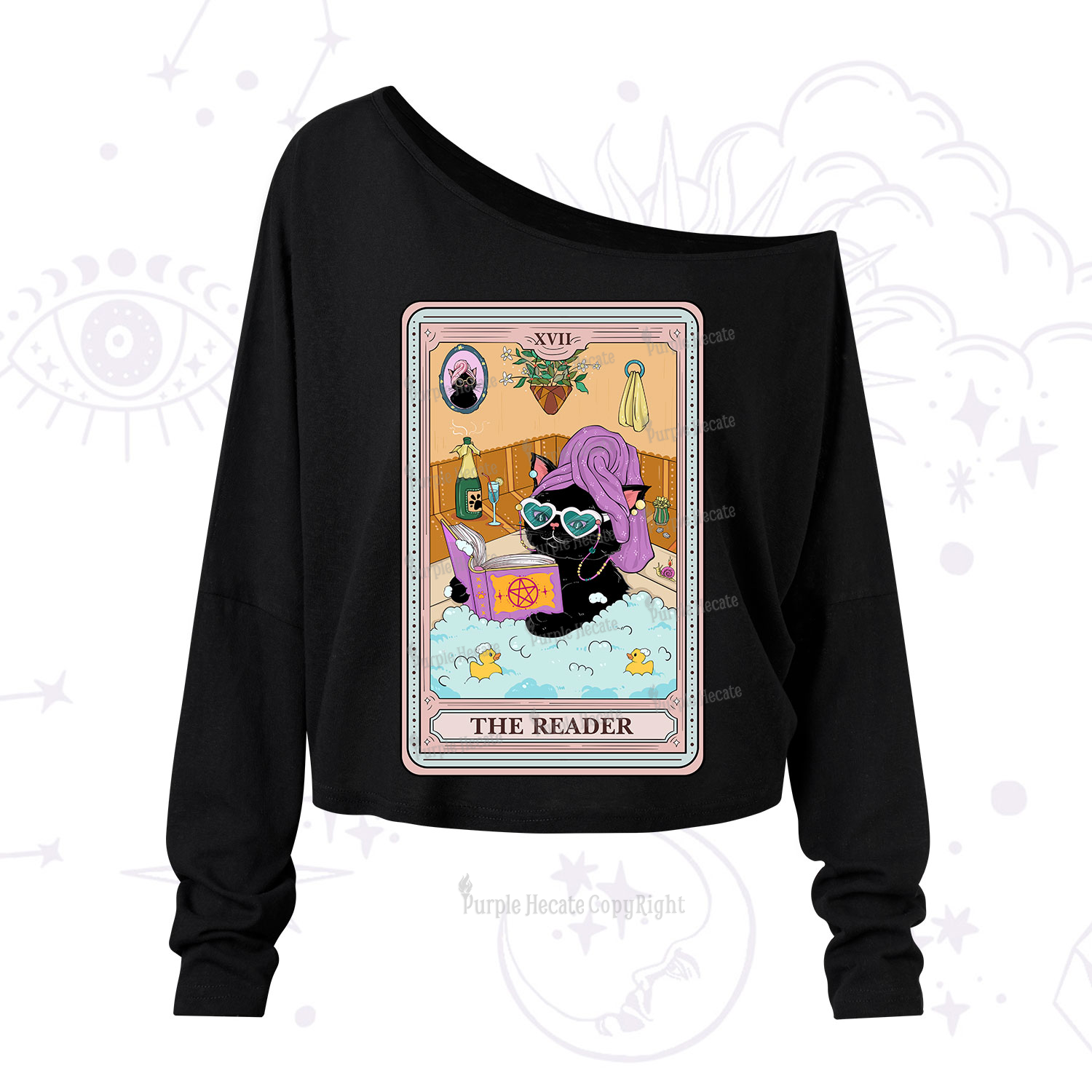 Purplehecate The Reader Cat Tarot One Shoulder Long Sleeve Shirt