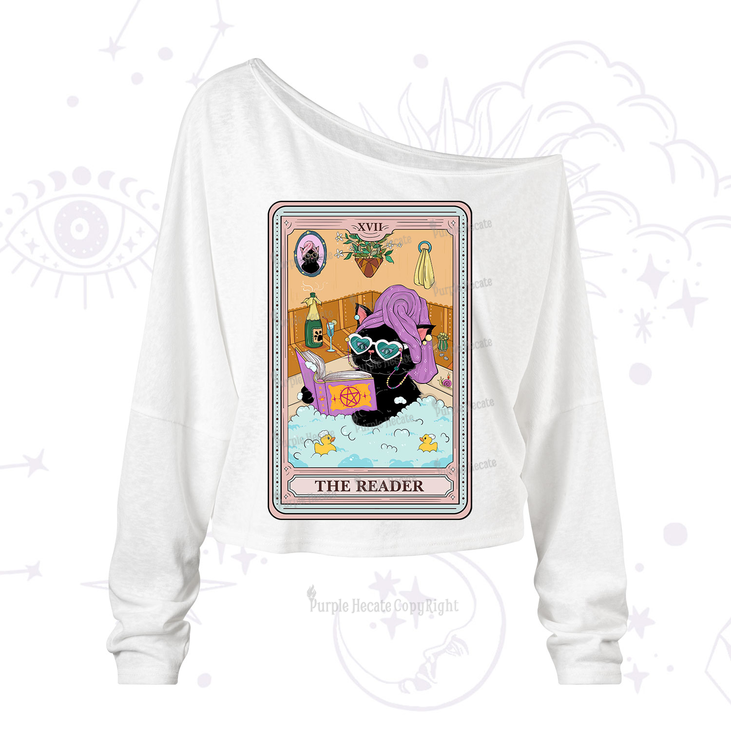 Purplehecate The Reader Cat Tarot One Shoulder Long Sleeve Shirt