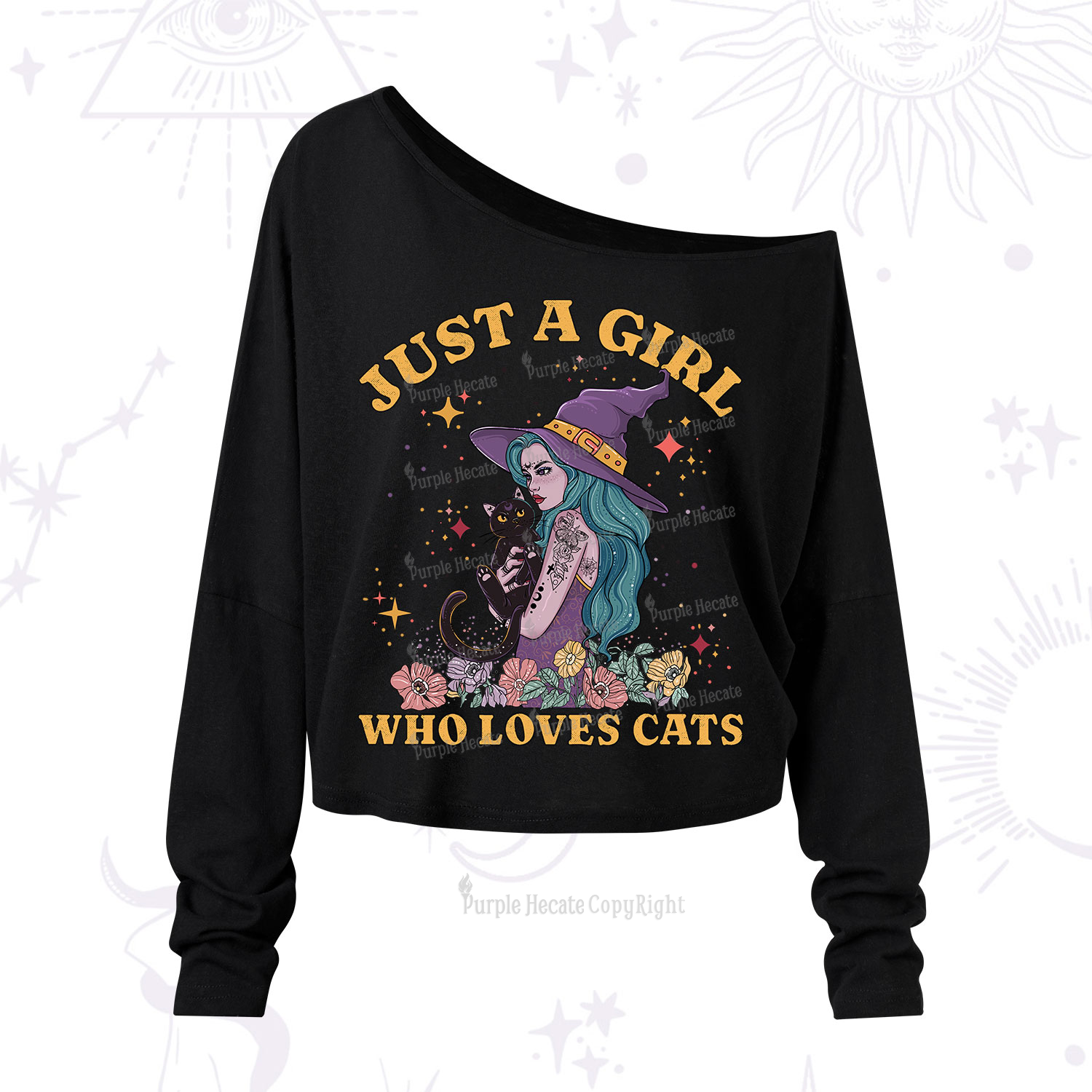 Purplehecate Just A Girl Who Loves Cats One Shoulder Long Sleeve Shirt