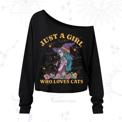 Purplehecate Just A Girl Who Loves Cats One Shoulder Long Sleeve Shirt