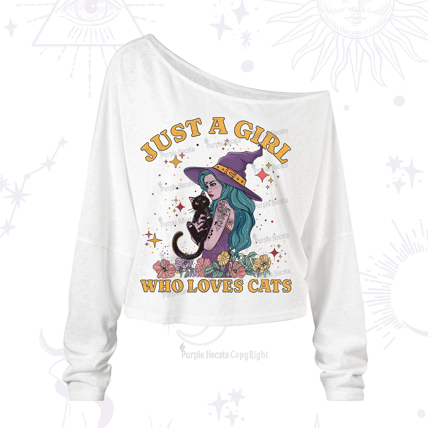 Purplehecate Just A Girl Who Loves Cats One Shoulder Long Sleeve Shirt