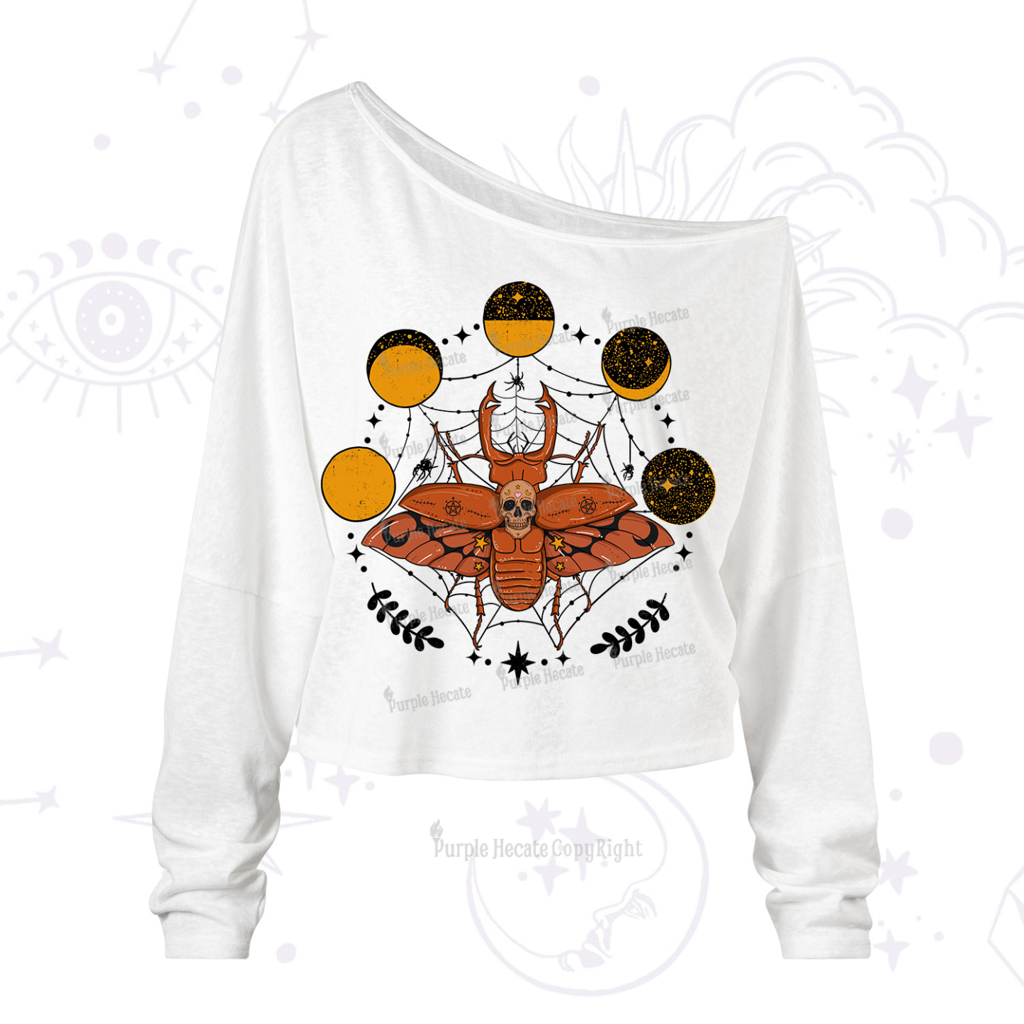 Purplehecate Lunar Web Death Beetle One Shoulder Long Sleeve Shirt